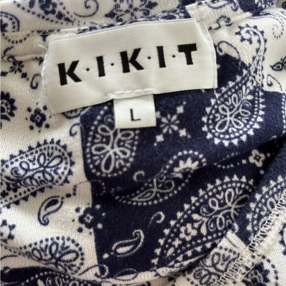 Kikit navy blue/ivory Patchwork Bandana print top size L - Picture 5 of 5